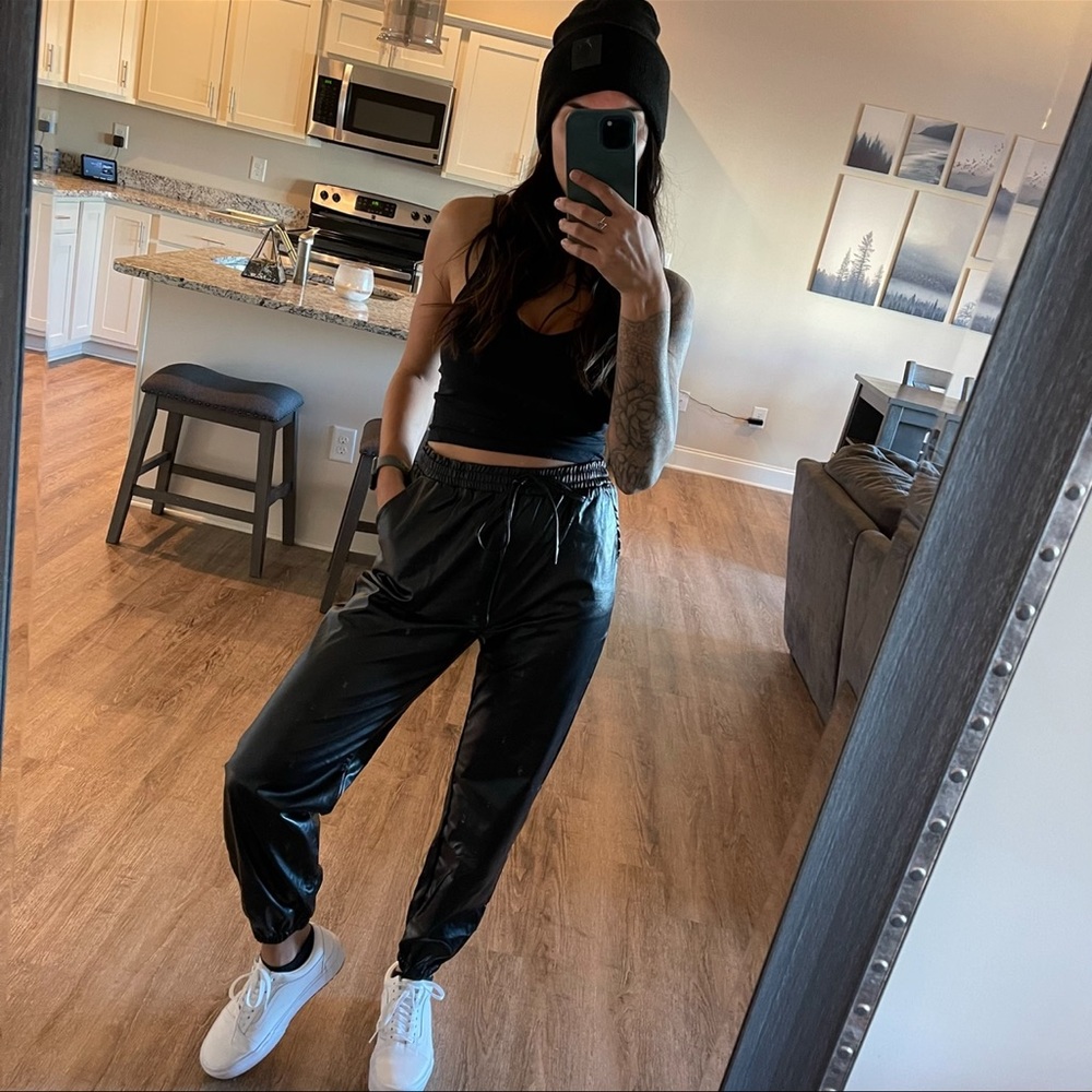 Black Vegan Leather Joggers